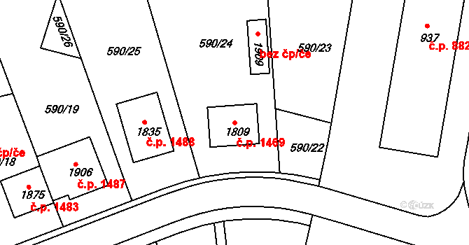 Ivančice 1469 na parcele st. 1809 v KÚ Ivančice, Katastrální mapa