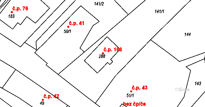 Lípa nad Orlicí 166 na parcele st. 288 v KÚ Lípa nad Orlicí, Katastrální mapa