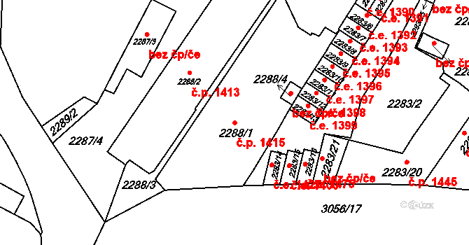 Děčín I-Děčín 1415, Děčín na parcele st. 2288/1 v KÚ Děčín, Katastrální mapa