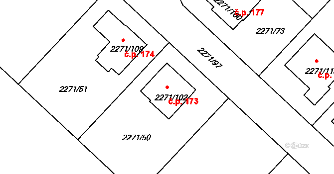 Dačice IV 173, Dačice na parcele st. 2271/102 v KÚ Dačice, Katastrální mapa