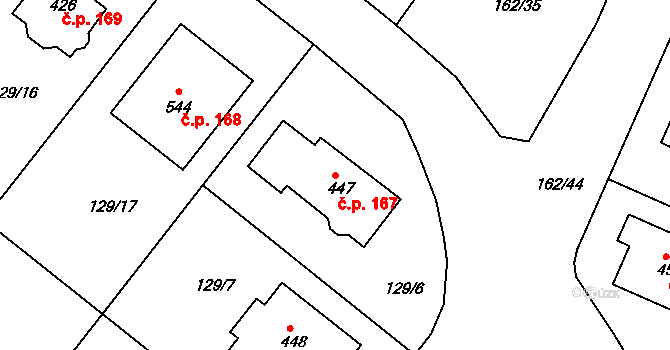 Sedlčánky 167, Čelákovice na parcele st. 447 v KÚ Sedlčánky, Katastrální mapa