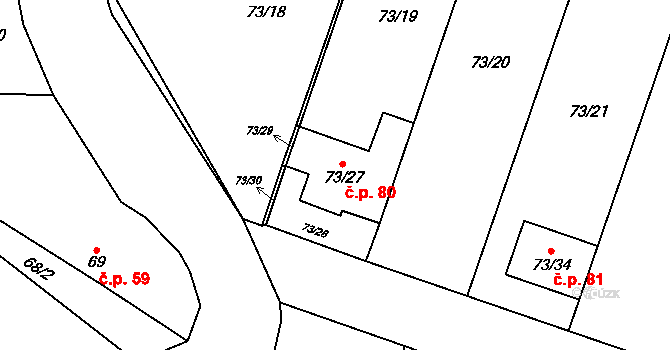 Biskoupky 80 na parcele st. 73/27 v KÚ Biskoupky na Moravě, Katastrální mapa