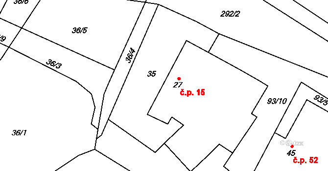 Panenská 15, Jemnice na parcele st. 27 v KÚ Panenská, Katastrální mapa
