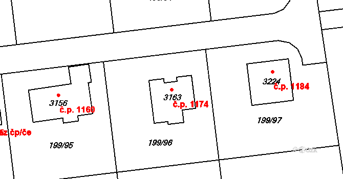 Sezimovo Ústí 1174 na parcele st. 3163 v KÚ Sezimovo Ústí, Katastrální mapa