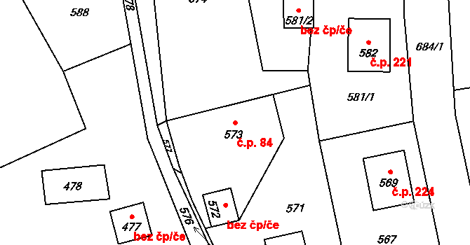 Loučky 84, Zátor na parcele st. 573 v KÚ Loučky u Zátoru, Katastrální mapa
