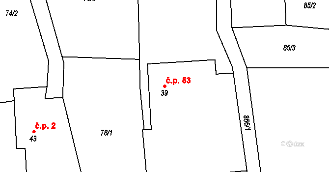 Údraž 53, Albrechtice nad Vltavou na parcele st. 39 v KÚ Údraž, Katastrální mapa