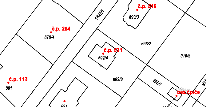 Nová Bělá 531, Ostrava na parcele st. 892/4 v KÚ Nová Bělá, Katastrální mapa