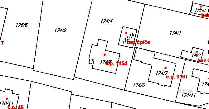 Radvanice 1154, Ostrava na parcele st. 174/6 v KÚ Radvanice, Katastrální mapa