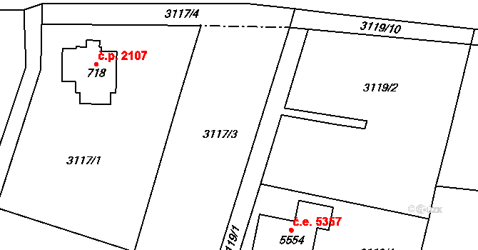 Dvůr Králové nad Labem 71 na parcele st. 3117/3 v KÚ Dvůr Králové nad Labem, Katastrální mapa