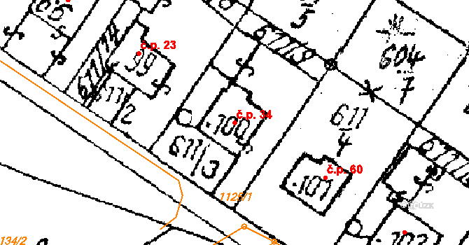 Blažkov 34 na parcele st. 100 v KÚ Blažkov, Katastrální mapa