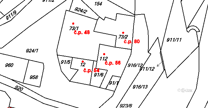Polichno 56, Luhačovice na parcele st. 112 v KÚ Polichno, Katastrální mapa