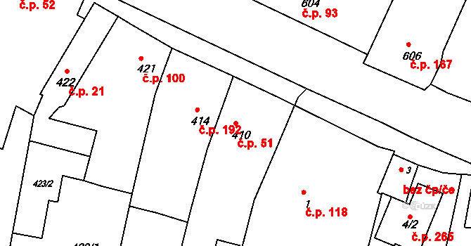 Lípa 51 na parcele st. 410 v KÚ Lípa nad Dřevnicí, Katastrální mapa