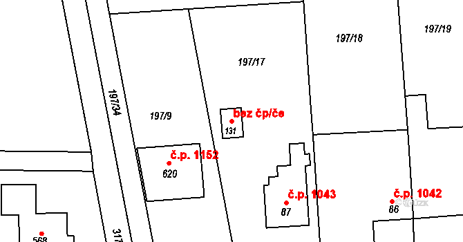 Uničov 41369335 na parcele st. 131 v KÚ Brníčko, Katastrální mapa