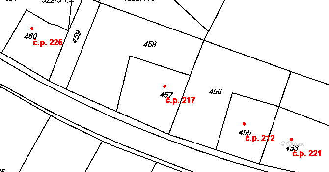 Štípa 217, Zlín na parcele st. 457 v KÚ Štípa, Katastrální mapa