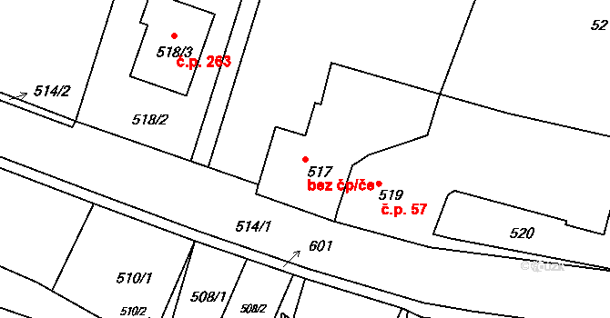 Lípa 42162335 na parcele st. 517 v KÚ Lípa nad Dřevnicí, Katastrální mapa