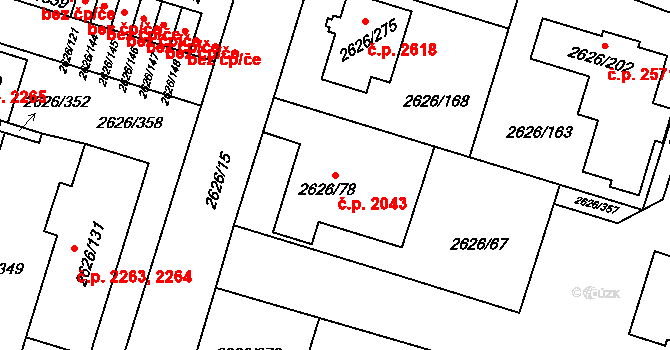 Předměstí 2043, Opava na parcele st. 2626/78 v KÚ Opava-Předměstí, Katastrální mapa