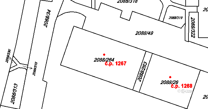 Hlučín 1267 na parcele st. 2088/264 v KÚ Hlučín, Katastrální mapa