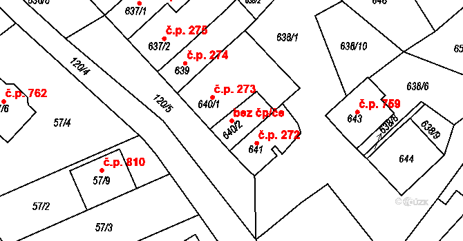 Ořechov 46056335 na parcele st. 640/2 v KÚ Ořechov, Katastrální mapa