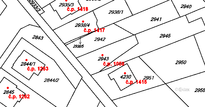 Hluk 1058 na parcele st. 2943 v KÚ Hluk, Katastrální mapa