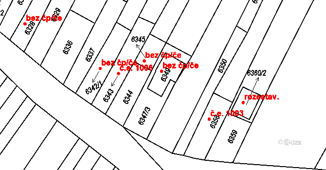 Mutěnice 1004 na parcele st. 6349 v KÚ Mutěnice, Katastrální mapa