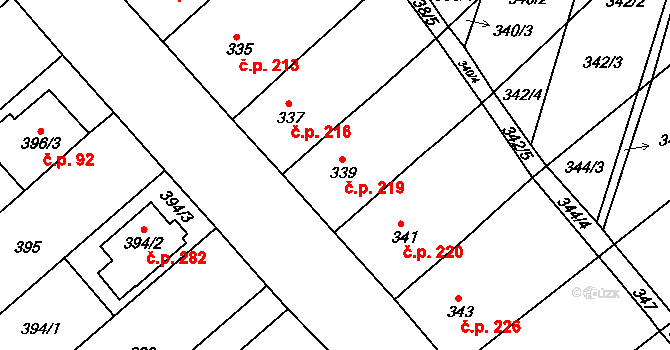 Vícemilice 219, Bučovice na parcele st. 339 v KÚ Vícemilice, Katastrální mapa