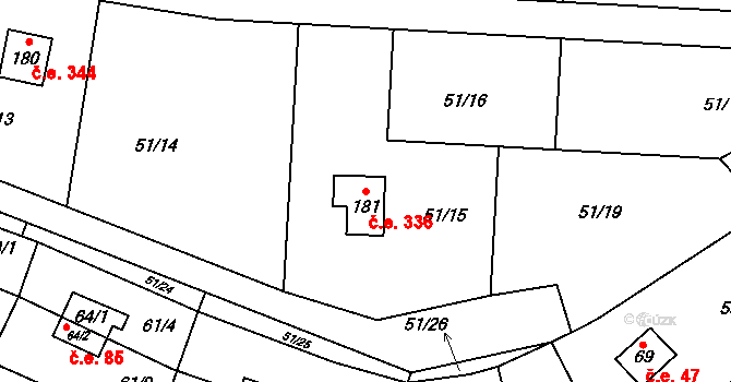 Rounek 336, Vyskytná nad Jihlavou na parcele st. 181 v KÚ Rounek, Katastrální mapa