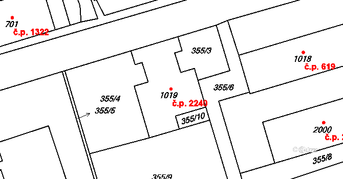 Nový Jičín 2240 na parcele st. 1019 v KÚ Nový Jičín-Horní Předměstí, Katastrální mapa