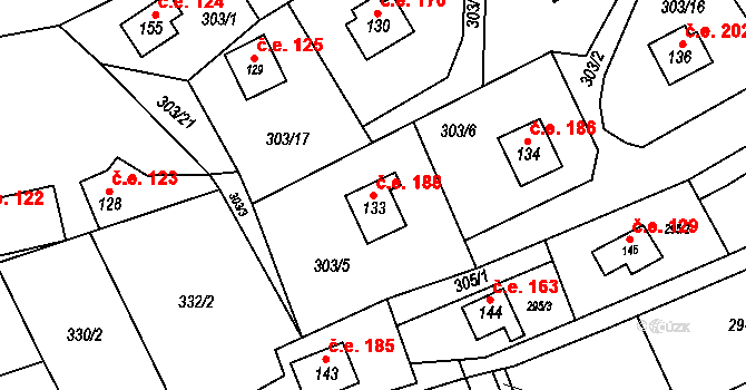 Bílichov 188 na parcele st. 133 v KÚ Bílichov, Katastrální mapa