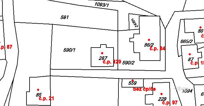 Dolní Kamenice 129, Česká Kamenice na parcele st. 287 v KÚ Dolní Kamenice, Katastrální mapa
