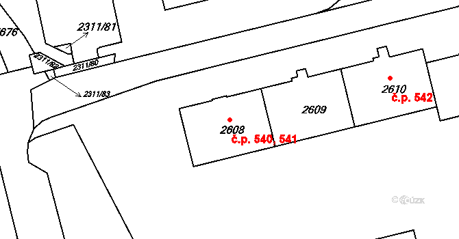 Týnské Předměstí 540,541, Domažlice na parcele st. 2608 v KÚ Domažlice, Katastrální mapa
