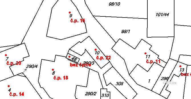 Týnec 22, Malý Bor na parcele st. 10 v KÚ Týnec u Hliněného Újezdu, Katastrální mapa