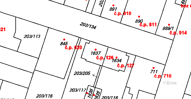 Přeštice 126 na parcele st. 1637 v KÚ Přeštice, Katastrální mapa