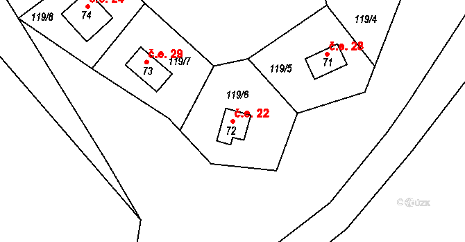 Míčov 22, Míčov-Sušice na parcele st. 72 v KÚ Míčov, Katastrální mapa