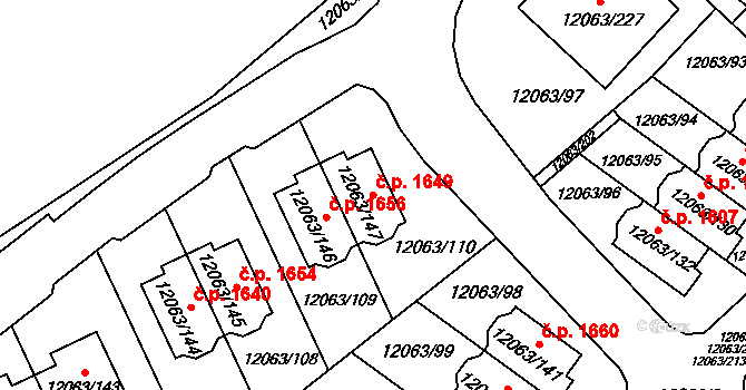Severní Předměstí 1649, Plzeň na parcele st. 12063/147 v KÚ Plzeň, Katastrální mapa