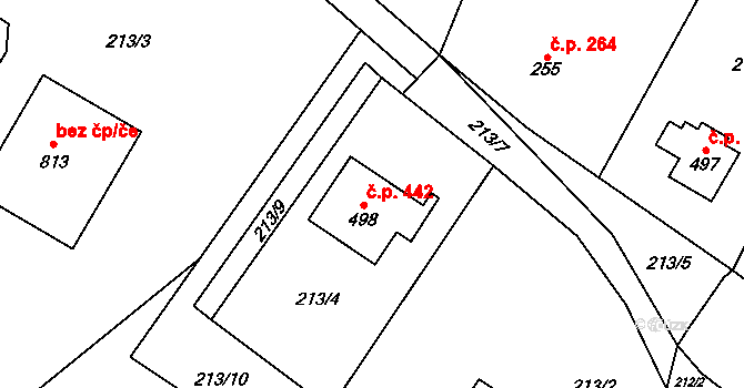 Libhošť 442 na parcele st. 498 v KÚ Libhošť, Katastrální mapa