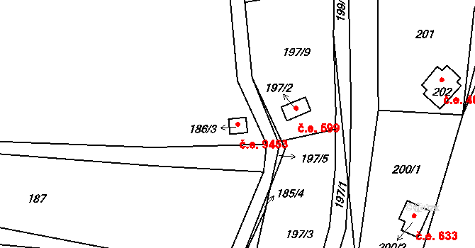 Brná 9453, Ústí nad Labem na parcele st. 186/3 v KÚ Brná nad Labem, Katastrální mapa