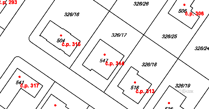 Dukovany 314 na parcele st. 547 v KÚ Dukovany, Katastrální mapa