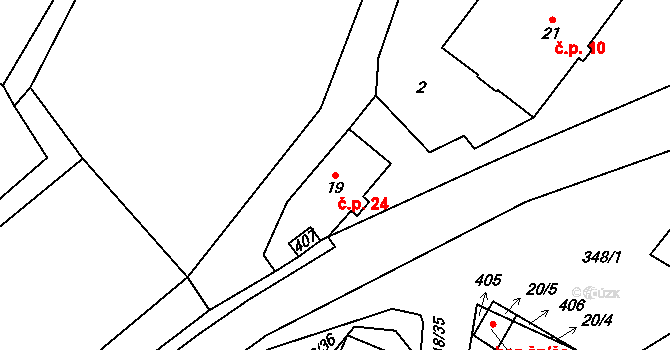 Břevnice 24 na parcele st. 19 v KÚ Břevnice, Katastrální mapa
