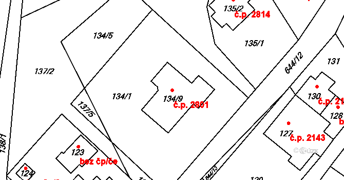Rožnov pod Radhoštěm 2801 na parcele st. 134/9 v KÚ Hážovice, Katastrální mapa