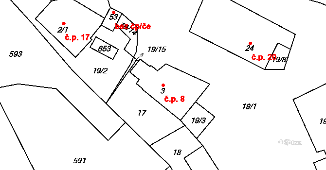 Barovice 8, Libice nad Doubravou na parcele st. 3 v KÚ Barovice, Katastrální mapa