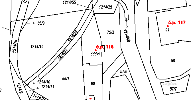 Šlapanov 115 na parcele st. 111/1 v KÚ Šlapanov, Katastrální mapa