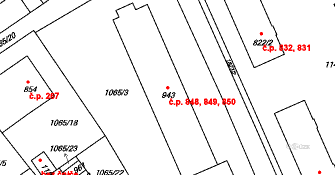 Vamberk 848,849,850 na parcele st. 943 v KÚ Vamberk, Katastrální mapa