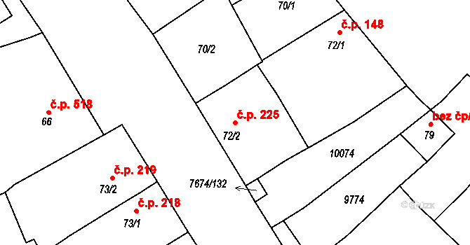 Dolní Dunajovice 225 na parcele st. 72/2 v KÚ Dolní Dunajovice, Katastrální mapa