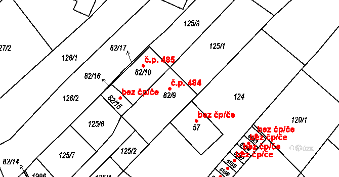 Kvasice 484 na parcele st. 82/9 v KÚ Kvasice, Katastrální mapa