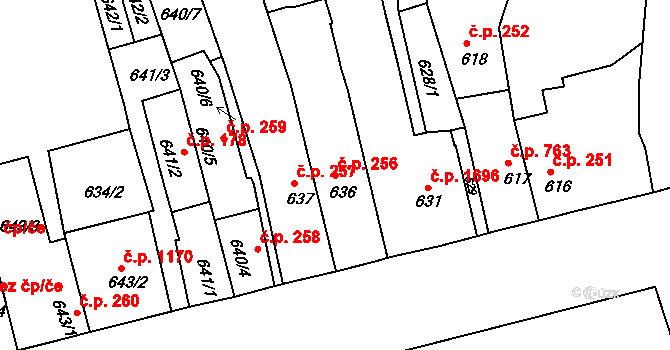 Holešov 256 na parcele st. 636 v KÚ Holešov, Katastrální mapa