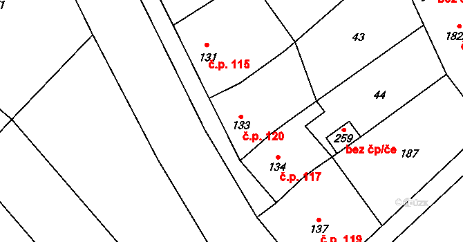 Hluchov 120 na parcele st. 133 v KÚ Hluchov, Katastrální mapa