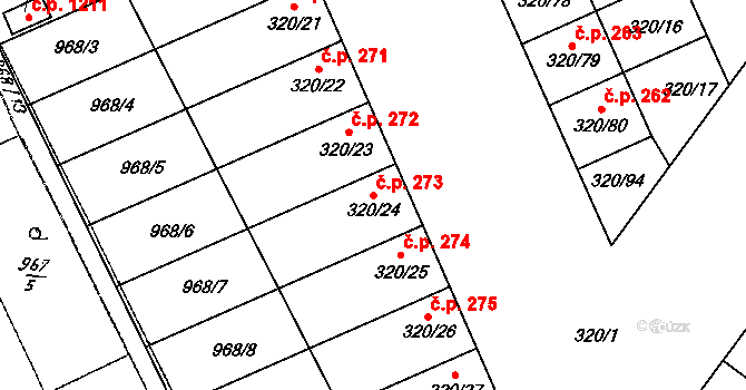 Dobšice 273 na parcele st. 320/24 v KÚ Dobšice u Znojma, Katastrální mapa