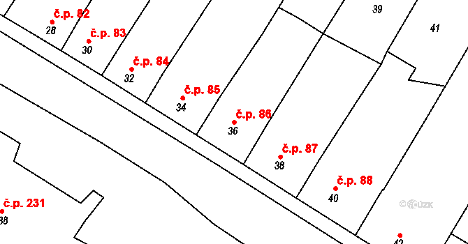 Oleksovice 86 na parcele st. 36 v KÚ Oleksovice, Katastrální mapa