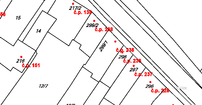 Tovačov I-Město 238, Tovačov na parcele st. 299/1 v KÚ Tovačov, Katastrální mapa