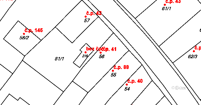 Kovanice 41 na parcele st. 56 v KÚ Kovanice, Katastrální mapa
